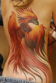 Moteriškos nugaros raudonojo fenikso tatuiruotės modelis