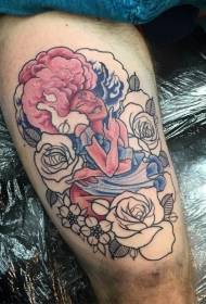 Cvijet boje bedara s uzorkom tetovaže žene fantasy