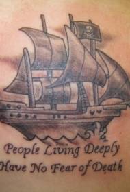 Rameno hnědé s mottem pirátské lodi tetování