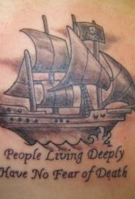 Mabega kahawia na muundo wa tatoo la meli ya pirate ya tattoo