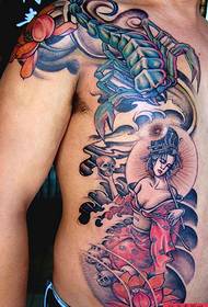 Корем татуировка на гърдите на корема: Снимка на татуировка на коремния скорпион класическа красота (класически)