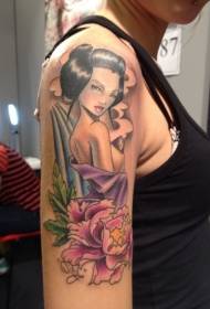 Modello di tatuaggio geisha giapponese di colore della spalla