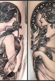 Aarm gutt ausgesinn schwaarz Fra Porträt Tattoo Muster