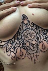 Elegant nga itom nga pattern sa tattoo sa skull
