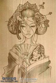 Zuri-beltzeko geisha eskuizkribuaren tatuaje eredua