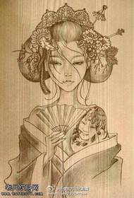 Ang sumbanan sa tattoo sa itom ug puti nga geisha nga tattoo