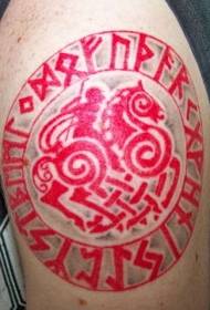 Hombro Vikingo redondo sello rojo en el tatuaje de guerrero