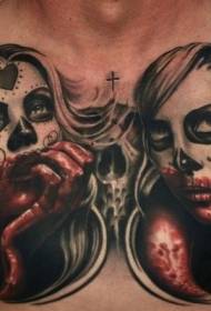 Tatuaje retrato de cor estilo mexicano sanguento