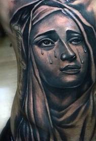 Lado de la cintura negro marrón retrato estilo mujer llorando tatuaje