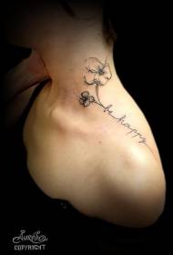 Spalla minimalista linee nere fiori e lettere modello tatuaggio