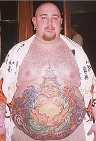 en eenzegaartege Maitreya Tattoo am Bauch vun den europäeschen an amerikanesche Jongen