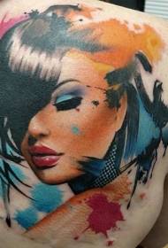 Tatuaje colorido retrato mujer en estilo tradicional moderno