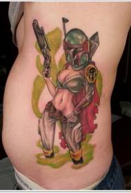 Waist side color sexy space pirate girl tattoo picture