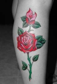 Leg school red rose tattoo pattern