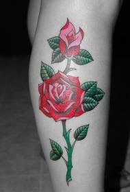 Modèle de tatouage rose rouge de l'école de jambe