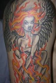 Flame uye mukadzi dhimoni tattoo maitiro