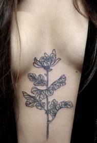 Girl chest a daisy line tattoo pattern