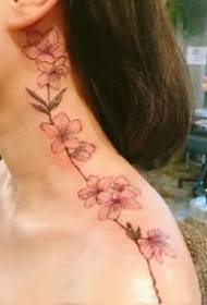 Црвени једноставни мали свежи цветни узорак тетоваже за девојчице