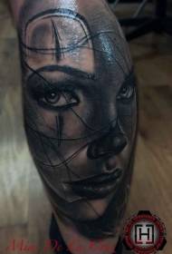 Ben mexicansk traditionel kvindeportræt sortgrå tatovering