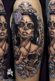 Мексиканський традиційний стиль барвисті жінки татуювання черепа