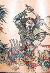 Riding a dragon warrior with a samurai color tattoo pattern