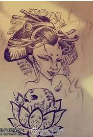 Čierna a biela lotus geisha rukopis tetovanie vzor
