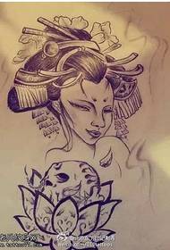 Modello tatuaggio manoscritto geisha loto bianco e nero