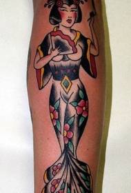 Old School Flower Dress Geisha Tattoo Muster