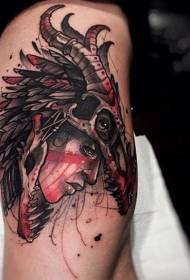 Modello di tatuaggio teschio e donna dinosauro colorato in stile moderno