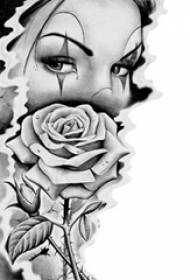Skettu neru solu ritrattu di bellezza è manoscrittu di tatuatu di rose