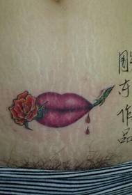 Girl's private part sexy personality red lips rose tattoo illustration