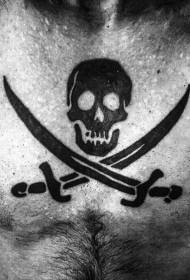 Pattern di tatuaggi di craniu pirate Varietà di mudellu di tatuaggio di craniu pirata neru