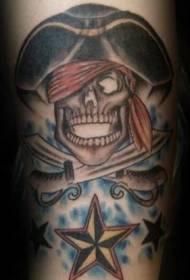 Color pictura brachium quinque-cuspis astrum pirata skull tattoo