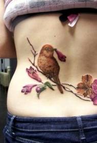 Pássaro de cintura menina com padrão de tatuagem floral colorido