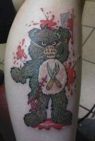 Modello di tatuaggio di colore dell'orsacchiotto del guerriero diabolico