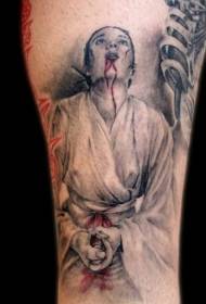 Imagen de tatuaje de brujo sangriento de estilo de horror de color de pierna
