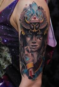 大臂顏色埃及女人肖像紋身圖案