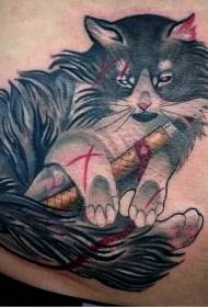 Paka ya tumbo iliyojeruhiwa ya tumbo na muundo wa tattoo ya samurai upanga