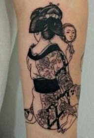 Txheej ntawm Japanese geisha tattoo tsim nrog tus qauv ntawm tus kheej