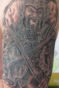 Patrón de tatuaxe guerreiro enfadado en estilo brazo grande