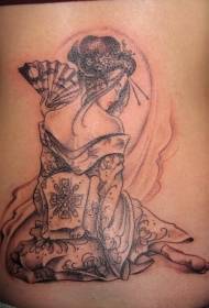 Cute Japanese geisha tattoo on the back