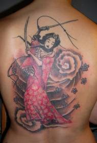 Umbala wangemuva umbala we-geisha umdanso inkemba tattoo iphethini