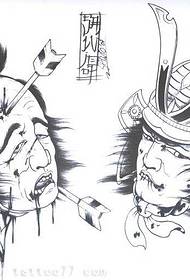 Japoniško samurajaus galvos tatuiruotės rankraštis