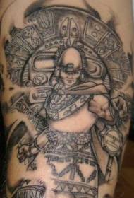Ručna crno siva realistična slika Inka ratnika tetovaža
