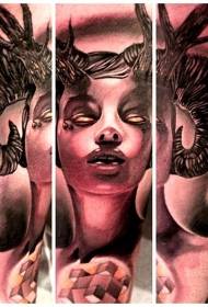 Nuevo estilo de color diablo mujer retrato tatuaje patrón