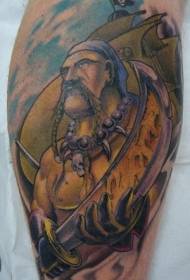 Colore di legna viking pirata nave guerrieru mudellu di tatuaggi