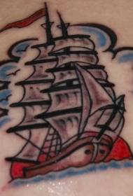 Achterkleur piraat zeilboot tattoo patroon