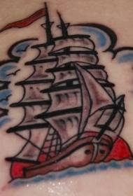 Nazaj barvni piratski vzorec tatujeve jadrnice