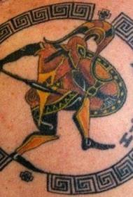 Colorful gladiator and black round frame tattoo pattern