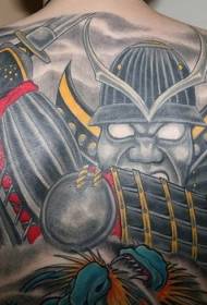 Back colored japanese katana tattoo pattern